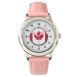 Kind's Canada Flag Pink Leather Strap Horloge