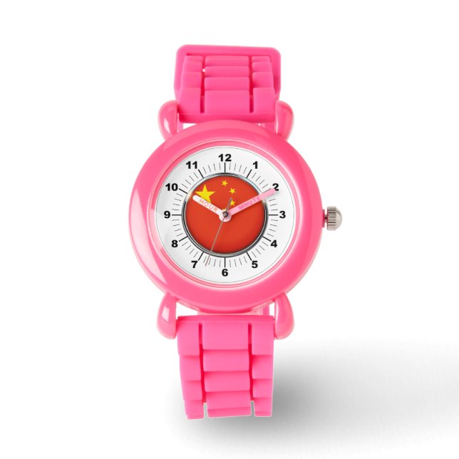 Kind's China Flag Roze Glitter Strap Watch Horloge (Voorkant)