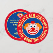 Kind's circus clown Verjaardagsfeestuitnodigingen Kaart (Voorkant / Achterkant)
