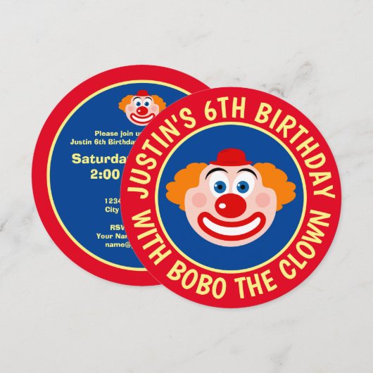 Kind's circus clown Verjaardagsfeestuitnodigingen Kaart (Voorkant / Achterkant)