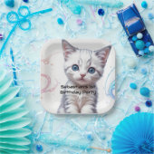 Kind's Galaxy Blue Tinted Kitten verjaardag, Papieren Bordje (Feest)