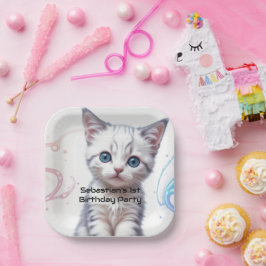 Kind's Galaxy Blue Tinted Kitten verjaardag, Papieren Bordje
