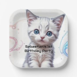 Kind's Galaxy Blue Tinted Kitten verjaardag, Papieren Bordje