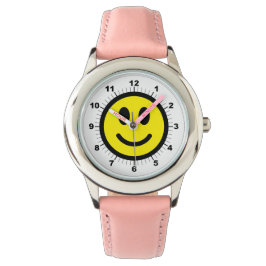 Kind's Happy Face Pink Leather Strap Watch Horloge