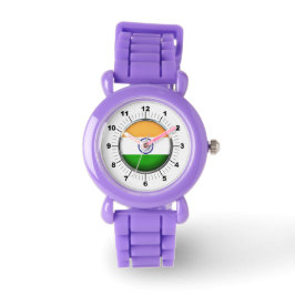 Kind's India Flag Red Glitter Strap Watch Horloge