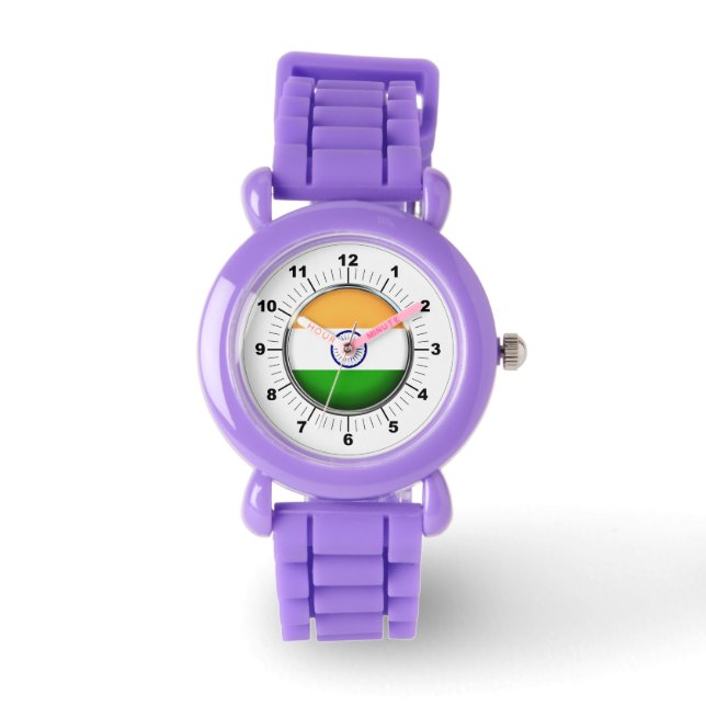 Kind's India Flag Red Glitter Strap Watch Horloge (Voorkant)