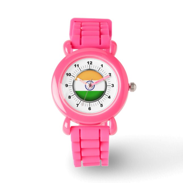 Kind's India Flag Roze Glitter Strap Horloge (Voorkant)