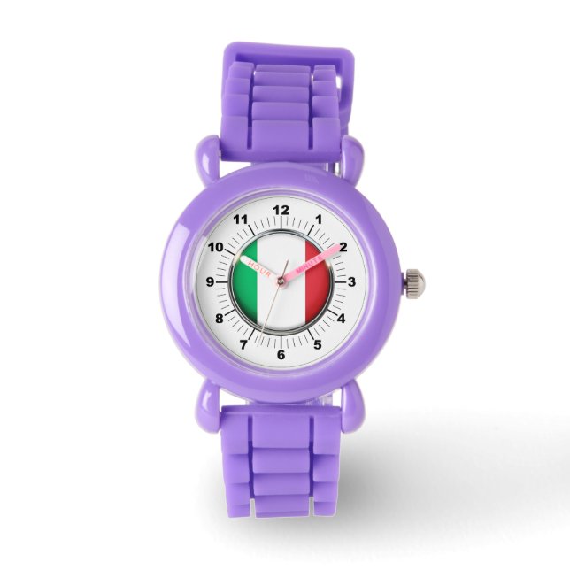 Kind's Italië Flag Red Glitter Strap Watch Horloge (Voorkant)
