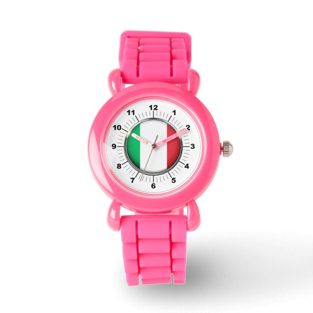 Kind's Italië Vlag Roze Glitter Strap Horloge (Voorkant)