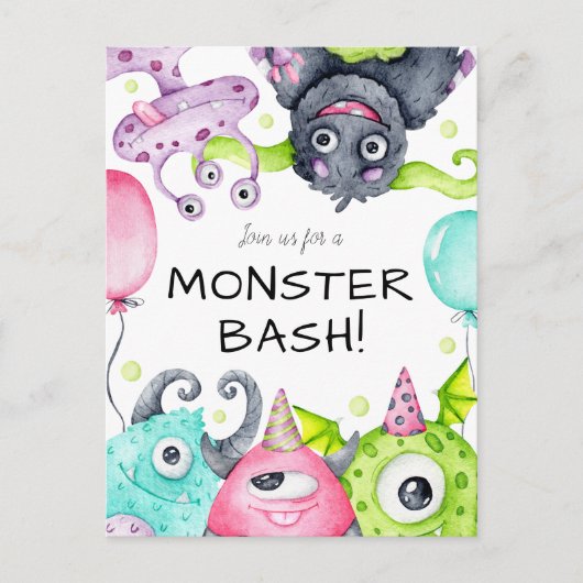 Kind's kleine monster verjaardagsfeestuitnodiging briefkaart (Voorkant)