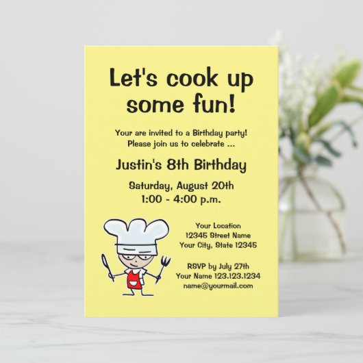 Kind's koken Verjaardagsfeestuitnodiging sjabloon Kaart (Staand voorkant)