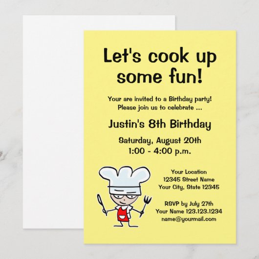 Kind's koken Verjaardagsfeestuitnodiging sjabloon Kaart (Voorkant / Achterkant)