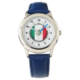 Kind's Mexico Flag Blue Leather Strap Horloge