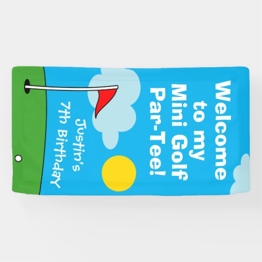 Kind's mini golf putt Verjaardagsfeestje welkom Spandoek (Horizontaal)