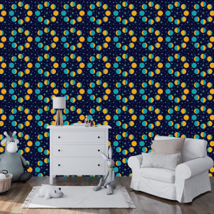 Kind's Moon Phases en Star Twinkles Donkerblauw Behang