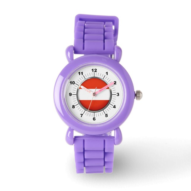 Kind's Oostenrijk Flag Red Glitter Strap Horloge (Voorkant)