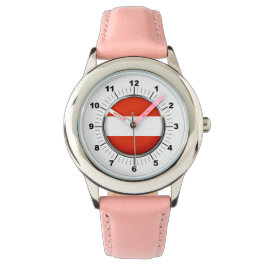 Kind's Oostenrijk vlag roze lederen band horloge