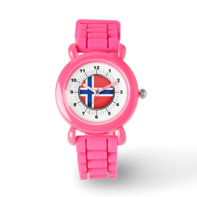 Kind's Pink Glitter Strap Horloge Noorwegen Flag (Voorkant)