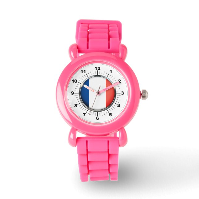 Kind's Pink Glitter Strap Watch France Flag Horloge (Voorkant)