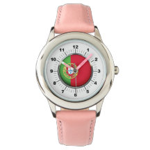 Kind's Portugal Flag Pink Leather Strap Horloge