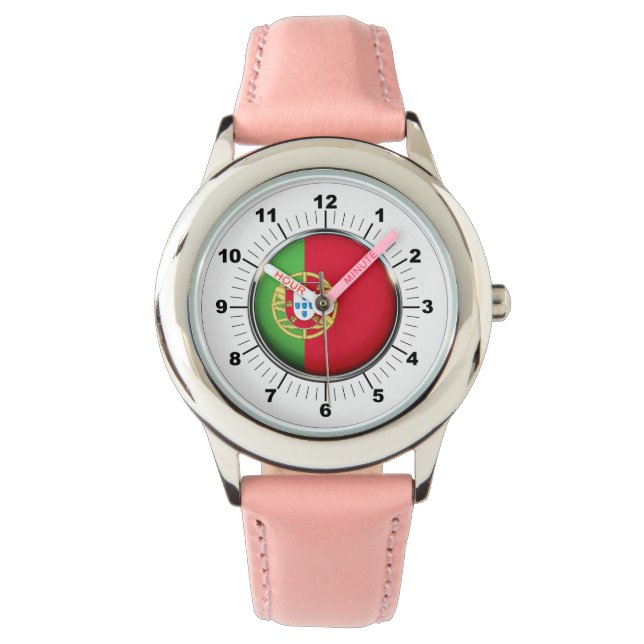 Kind's Portugal Flag Pink Leather Strap Horloge (Voorkant)