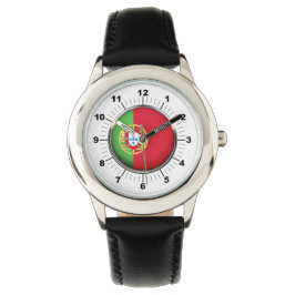 Kind's Portugal Flag Zwart lederen bandhorloge Horloge