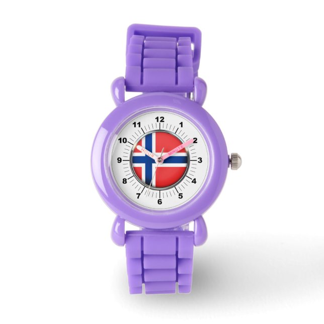 Kind's Red Glitter Strap Watch Noorwegen Flag Horloge (Voorkant)