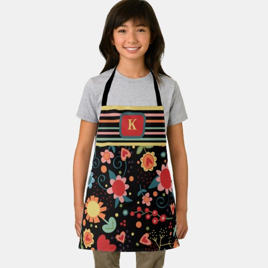 Kind's Schattigee bloemige kleurrijke Initiaal Kok Schort (Insitu)