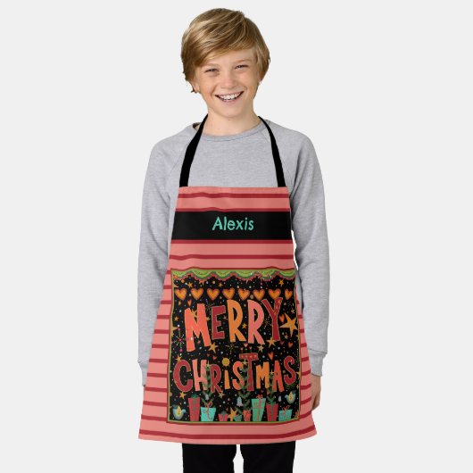 Kind's Schattigee Merry Christmas Gepersonaliseerd Schort (Gedragen)