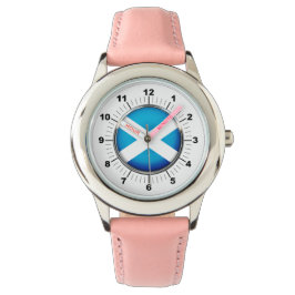 Kind's Scotland Flag Pink Leather Strap Watch Horloge