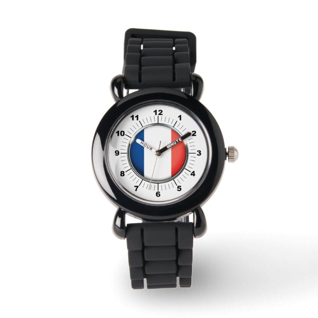 Kind's Silver Glitter Strap Watch France Flag Horloge (Voorkant)
