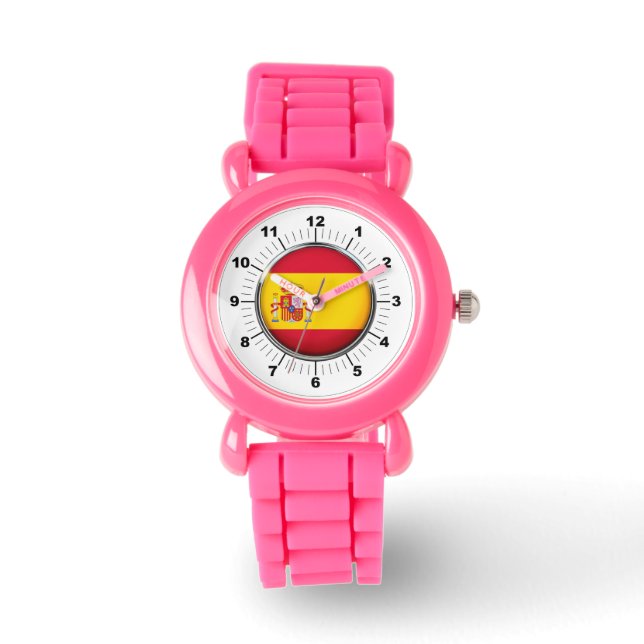 Kind's Spanje Flag Pink Glitter Strap Watch Horloge (Voorkant)