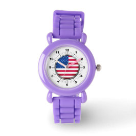 Kind's USA Flag Red Glitter Strap Watch Horloge