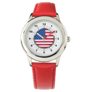 Kind's USA Flag RVS Rood Leer Horloge