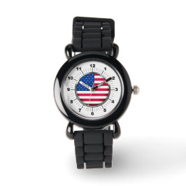 Kind's USA Flag Silver Glitter Strap Watch Horloge