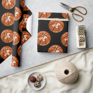 Kind's Verjaardag, Basketbal, Naam Leeftijd, Zwart Cadeaupapier