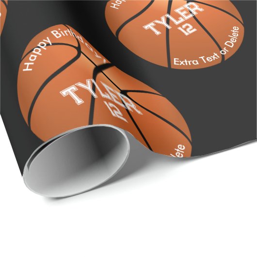Kind's Verjaardag, Basketbal, Naam Leeftijd, Zwart Cadeaupapier (Rol Hoek)