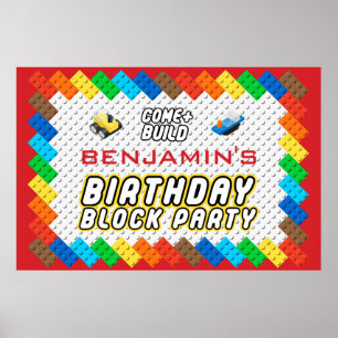 Kind's Verjaardag Brick Party Block Party Bouw Spe Poster
