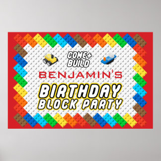 Kind's Verjaardag Brick Party Block Party Bouw Spe Poster