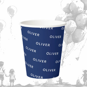 Kind's verjaardag donkerblauwe naam papieren bekers