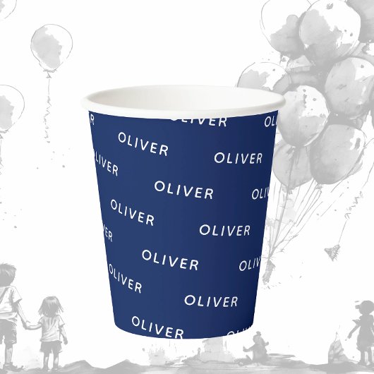 Kind's verjaardag donkerblauwe naam papieren bekers