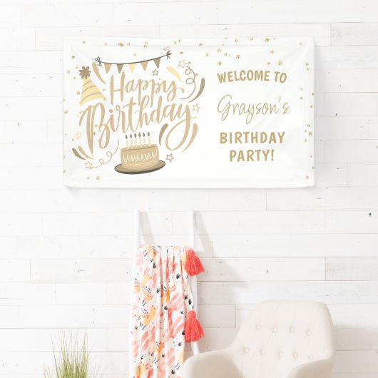 Kind's Verjaardag Gouden Glitter Welkom Spandoek (Insitu)