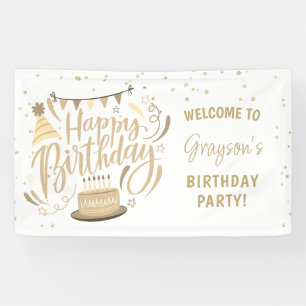 Kind's Verjaardag Gouden Glitter Welkom Spandoek