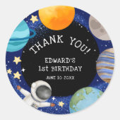 Kind's Verjaardag in de ruimte Bedankt Ronde Sticker (Voorkant)