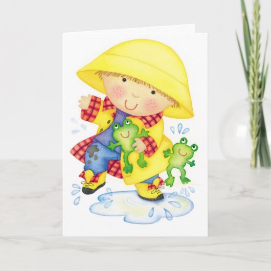 Kind's verjaardag regenjas kikker aangepaste kaart (Voorkant)