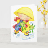 Kind's verjaardag regenjas kikker aangepaste kaart (Gele Bloem)