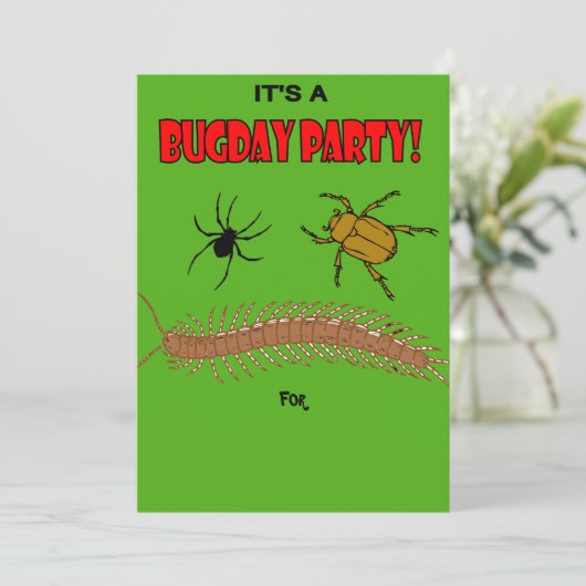 Kind's verjaardagsfeestje bug thema-uitnodiging kaart (Staand voorkant)