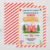 Kind's Verjaardagsfeestje Circus carnaval Thema Kaart (Voorkant / Achterkant)