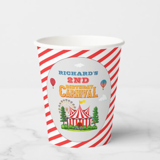 Kind's Verjaardagsfeestje Circus carnaval Thema Papieren Bekers (Voorkant)