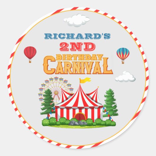 Kind's Verjaardagsfeestje Circus carnaval Thema Ronde Sticker (Voorkant)